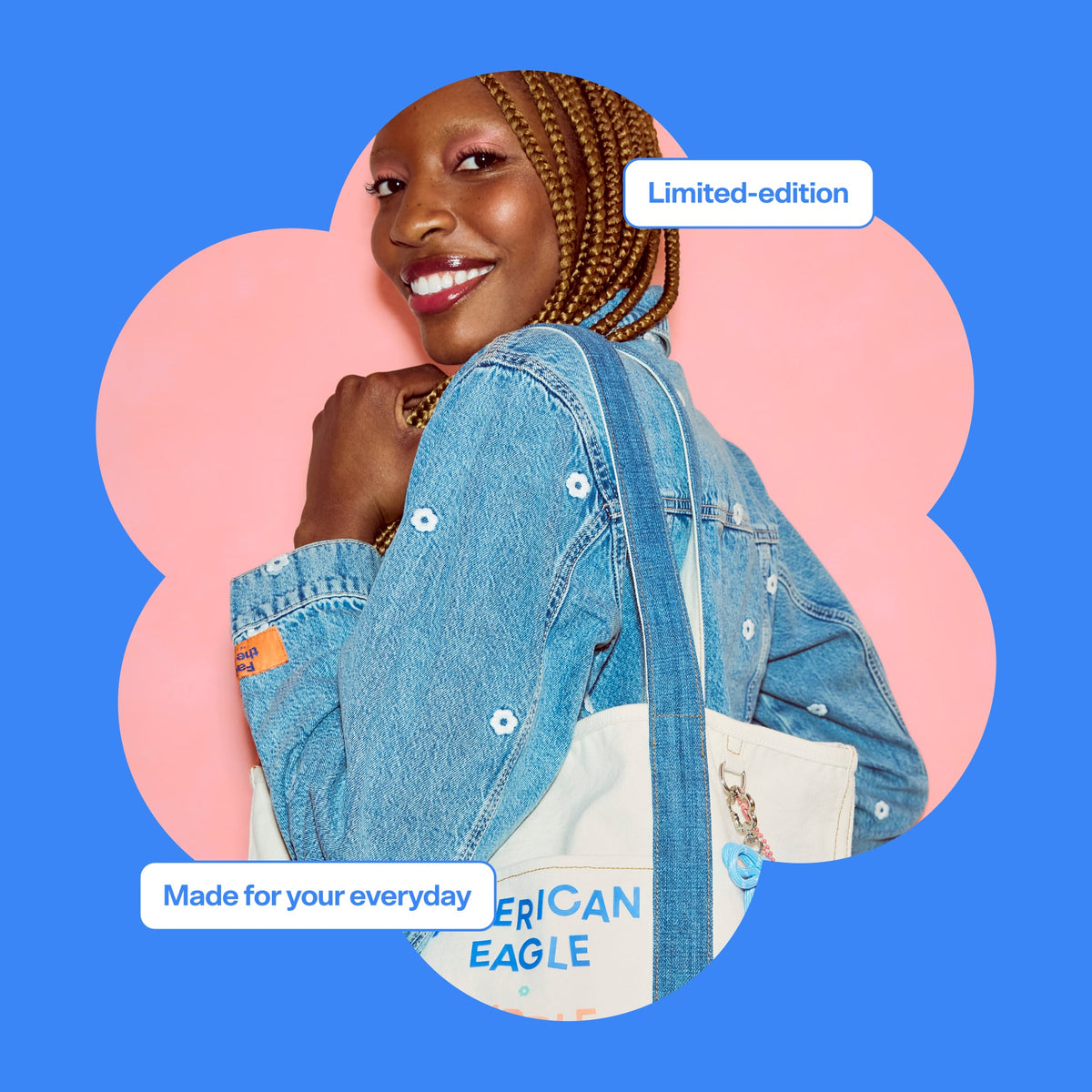 AE x Bubble Embroidered Cropped Denim Jacket